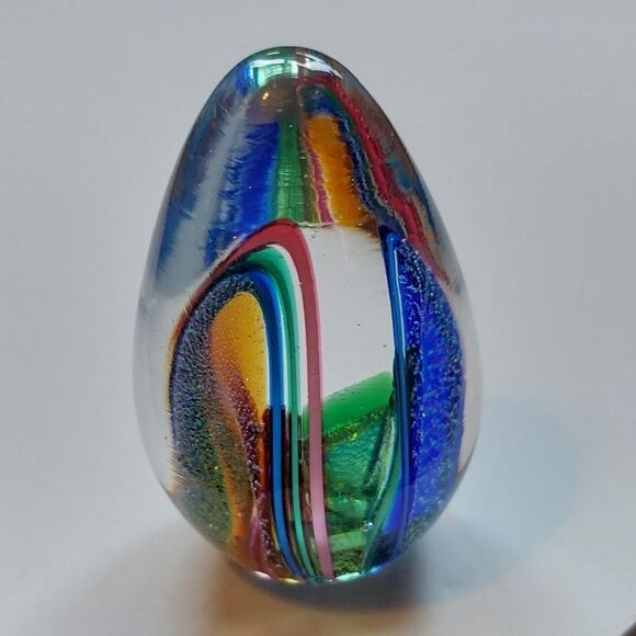 Glass Eye Studio Paperweight 2-1/2" Egg Dichroic Infinity #268S Hand Blown Glass - Picture 6 of 8